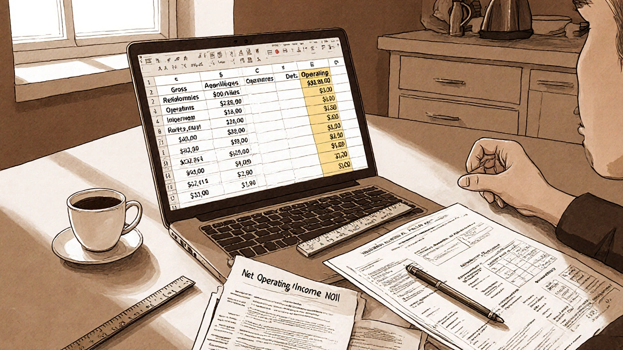 Investor at a table reviewing a spreadsheet with cash flow calculation steps.