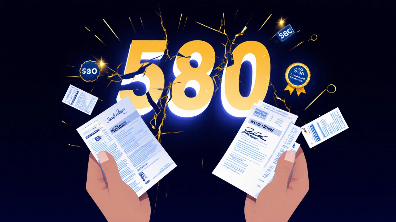 Cracking credit score replaced by symbols of income, co-signer, and rent payment proof.