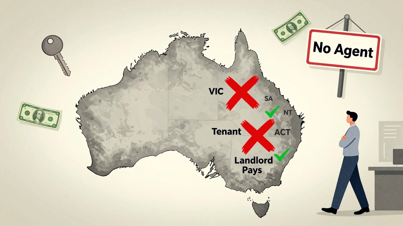 Map of Australia showing states where tenants pay or don&#039;t pay brokerage fees.