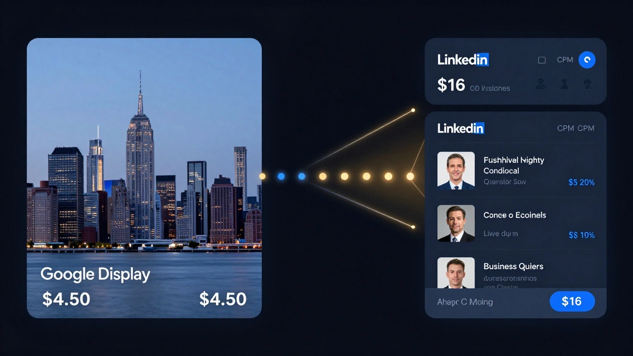 Split-screen digital ad comparison showing broad versus targeted commercial property advertising with data filtering visuals.