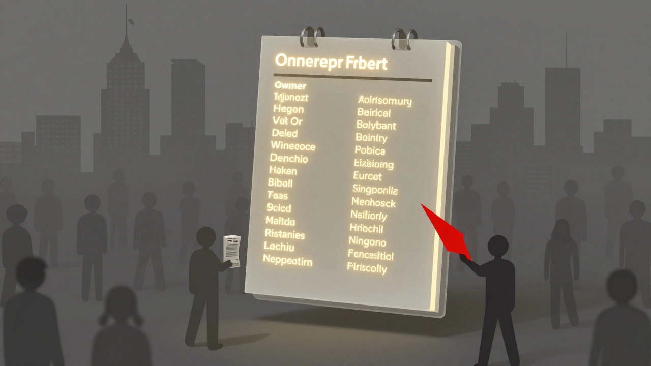 Transparent property registry showing only owners visible, while non-homeowners are faint shadows beneath.