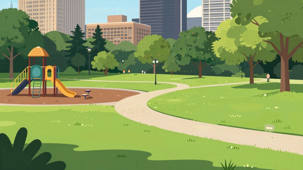 City park with playground and paths for 20 acres