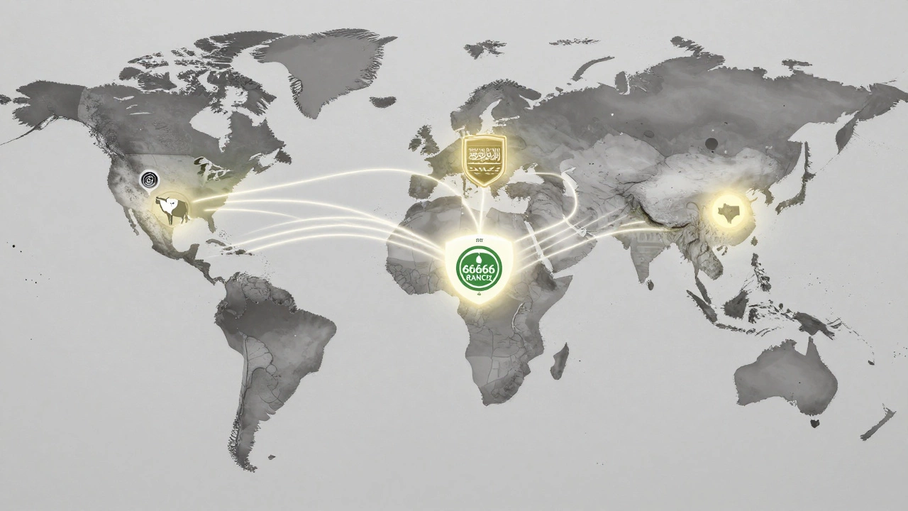Global investment map showing Saudi PIF's ownership anchored to the 6666 Ranch in Texas.