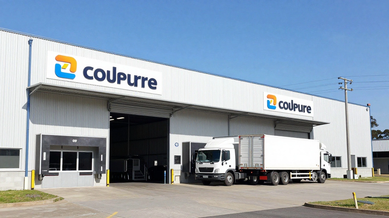 Modern industrial warehouse with logistics trucks unloading in Western Sydney.