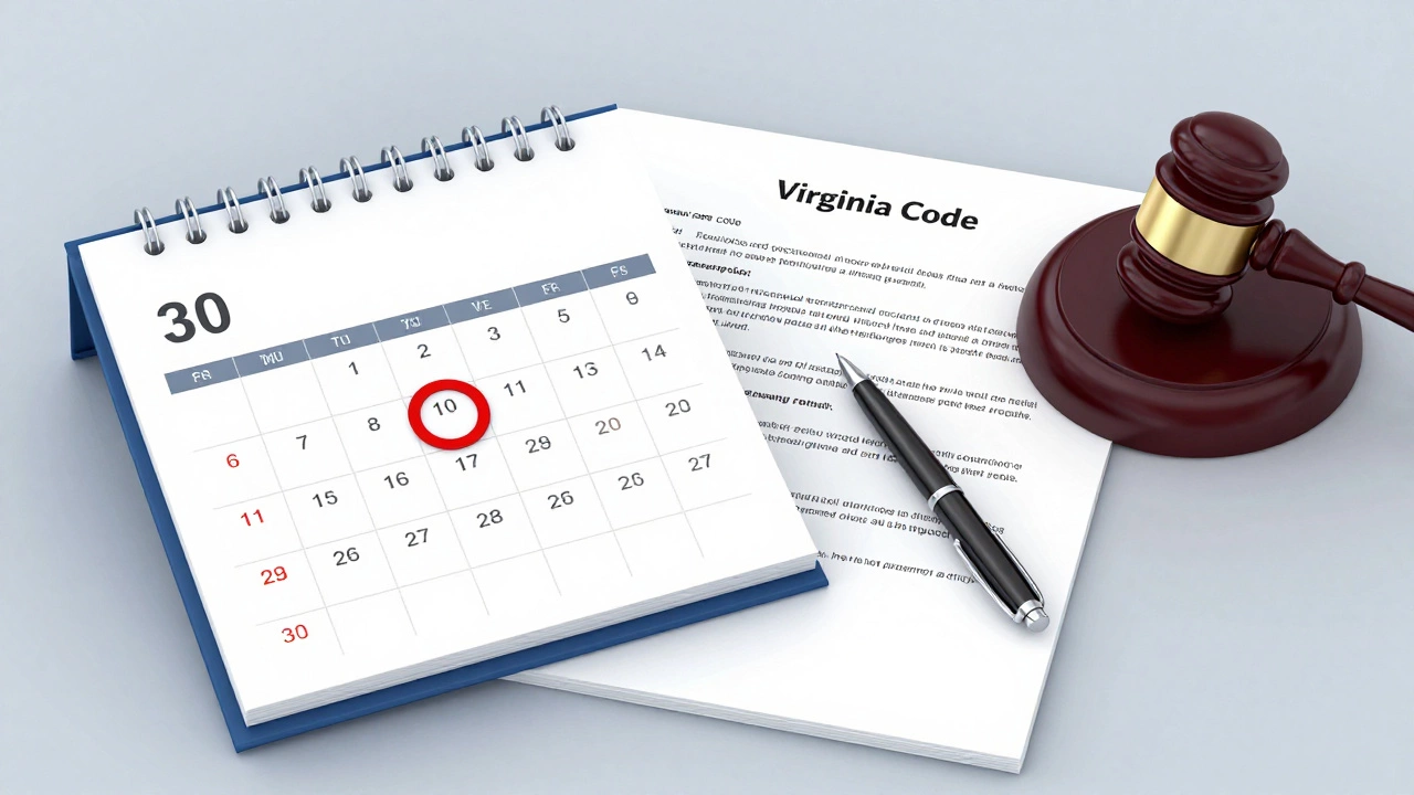 Calendar showing 30-day notice period with legal docs