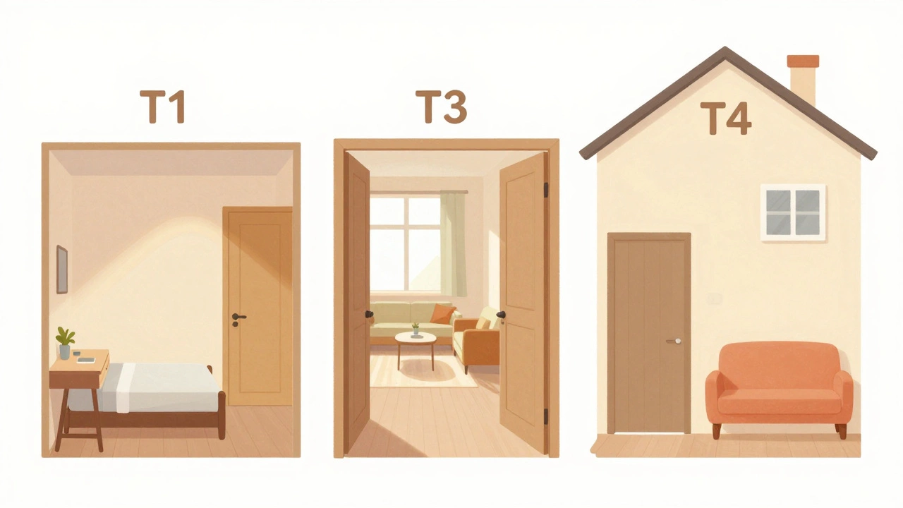 Illustration comparing T1, T3, and T4 apartment layouts