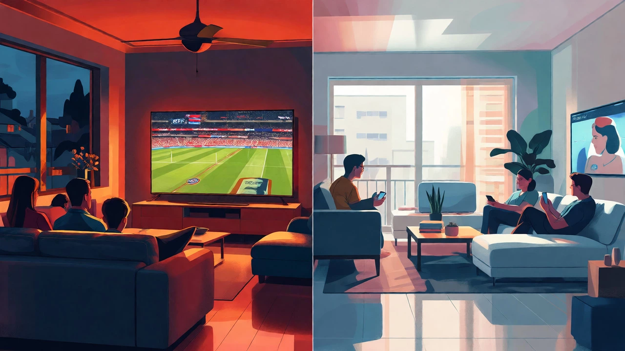 Contrast between engaged live TV viewers and distracted smartphone users.