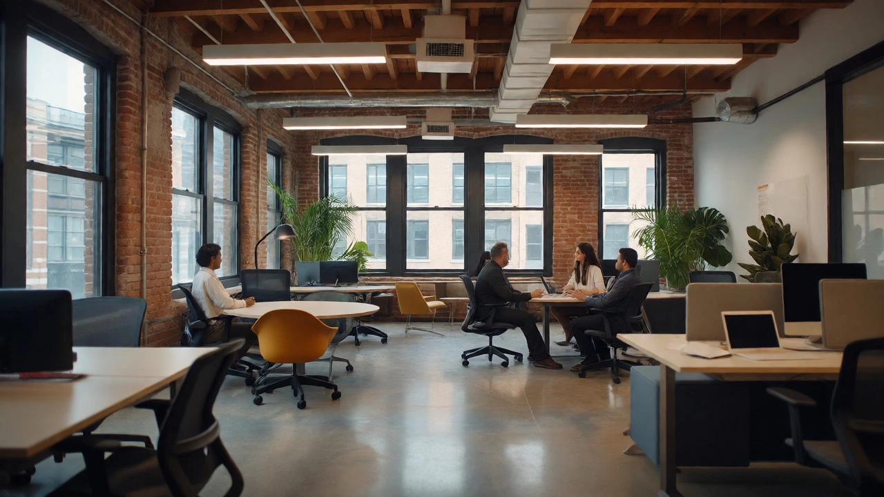 Renovated hybrid office space with collaborative work zones